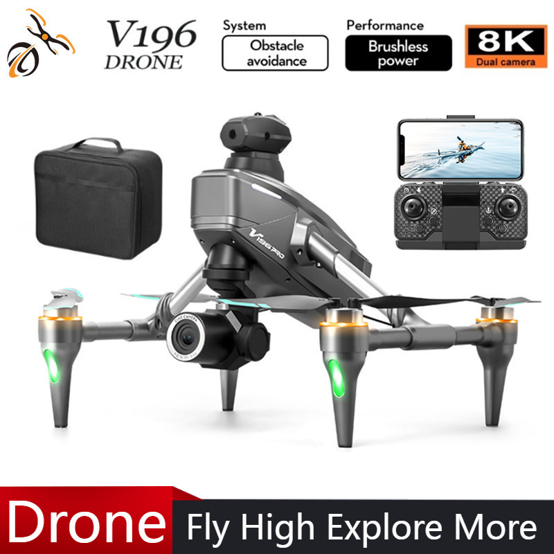 Drone Camera With Gimbal - 2025 V196 หลีกเลี่ยงอุปสรรคอัตโนมัติDrone 8K HDกล้องถ่ายภาพWIFI Optical